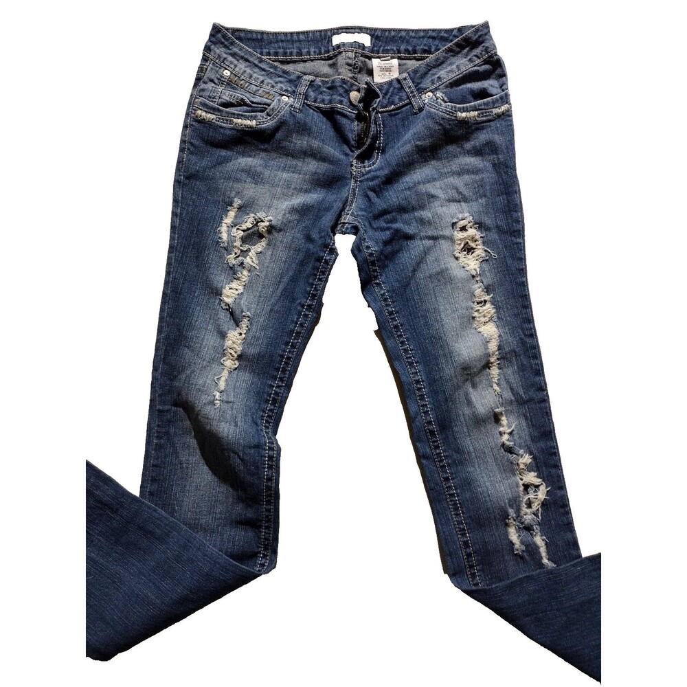 Womens Paris Blues stretch embroidered super distressed jeans size 8